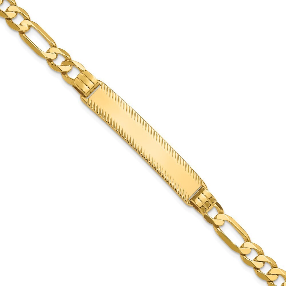 14k Yellow Gold Figaro Diamond Cut ID Bracelet